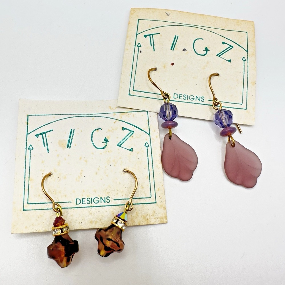 Studio Art Dangle Earrings Lot of 2 Artisan Glass & Crystal Handmade Vintage